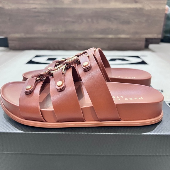 Marc Fisher Verity Fisherman Flat Leather Footbed Strappy Design Sandal - Picture 3 of 10